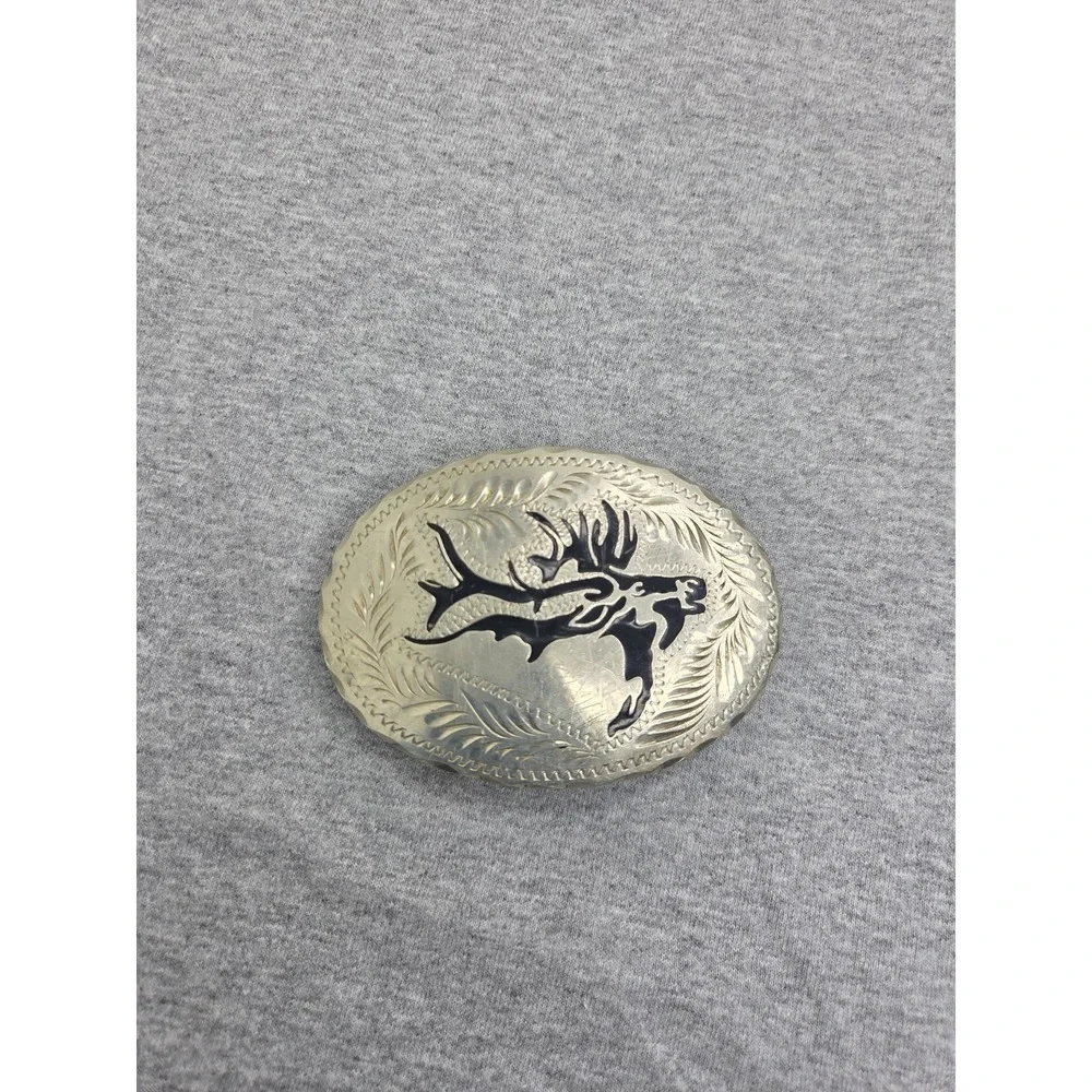 Vintage Handmade Wil-Aren Deer Caribou Onyx Black Inlay Belt Buckle Hunting